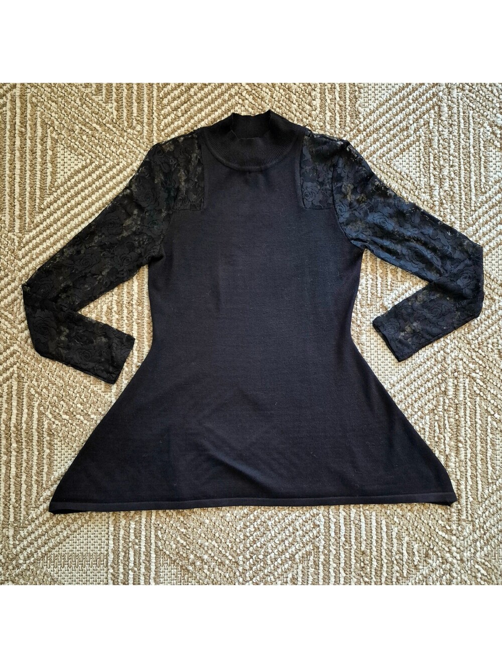 VTG Y2k Romantic Goth Lace Flare Sweater Top Mockneck Tunic S Vampire
